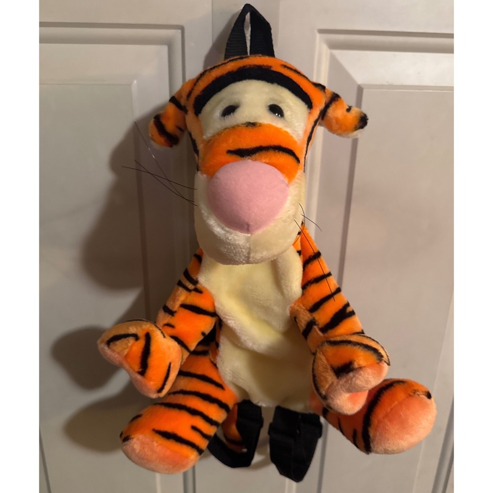 Vtg Pyramid Disney Tigger Plush Backpack Kids Orange Black Striped Bag 90's
